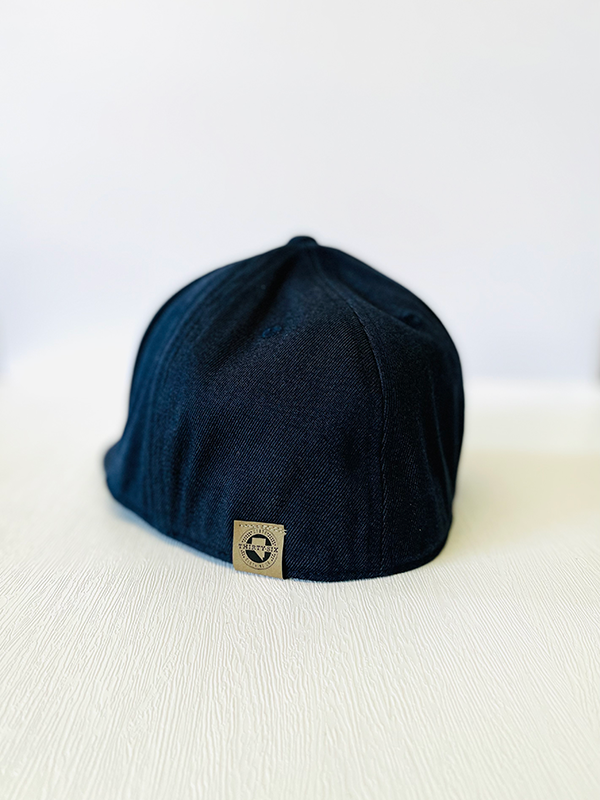 Navy Flexfit 6 Panel Hat - Mountain Leather Patch