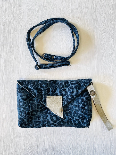 Navy Leopard Clutch