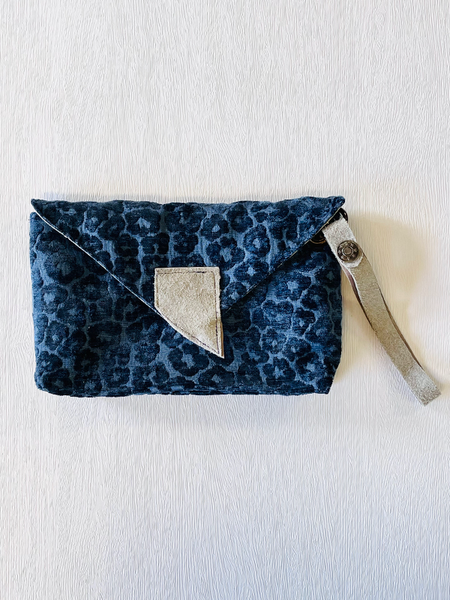 Navy Leopard Clutch