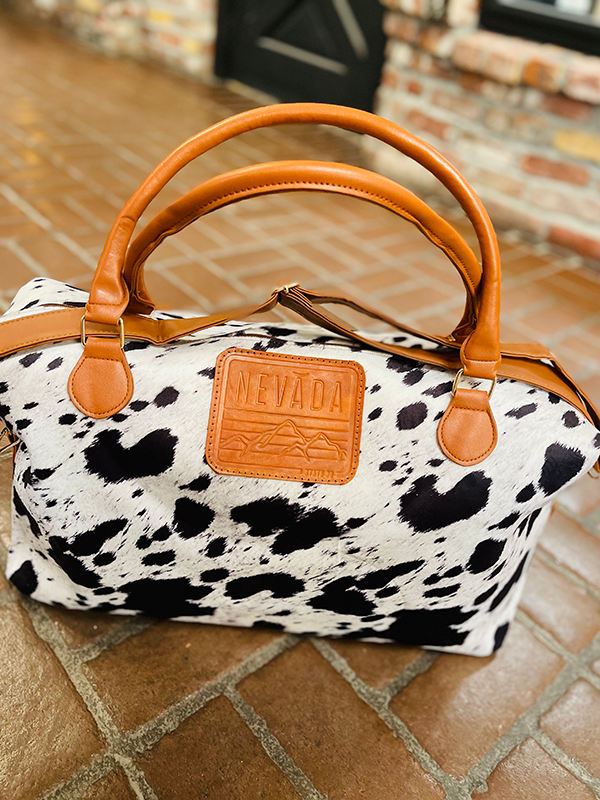 Weekender Bag - Faux B&W Cow Hide - State 36 Clothing Co.